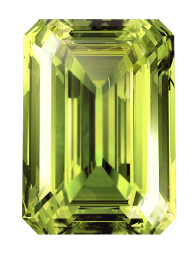 A LONITÉ memorial diamond created from cremation ashes or hair in greenish yellow colour & emerald cut 